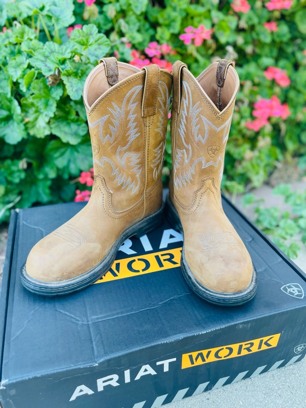 Ariat Tan Leather Western Work Boots with Composite Toe